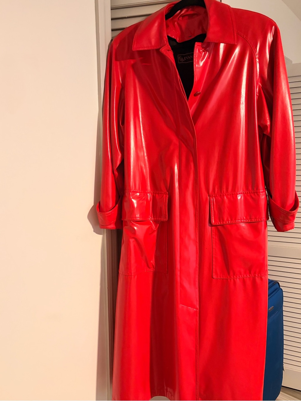 Vintage Evan Picone Glossy Red Long Trench Coat
